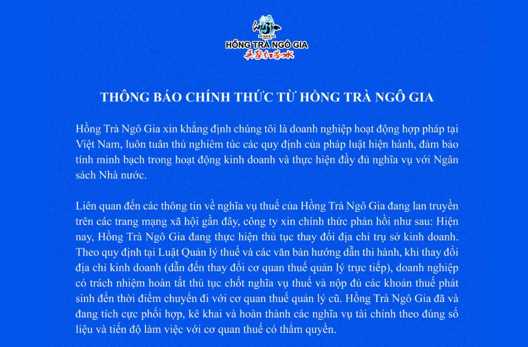 Hồng Trà Ngô Gia nợ thuế hơn 20 tỉ, nói đang thay đổi địa chỉ trụ sở kinh doanh - Ảnh 2.