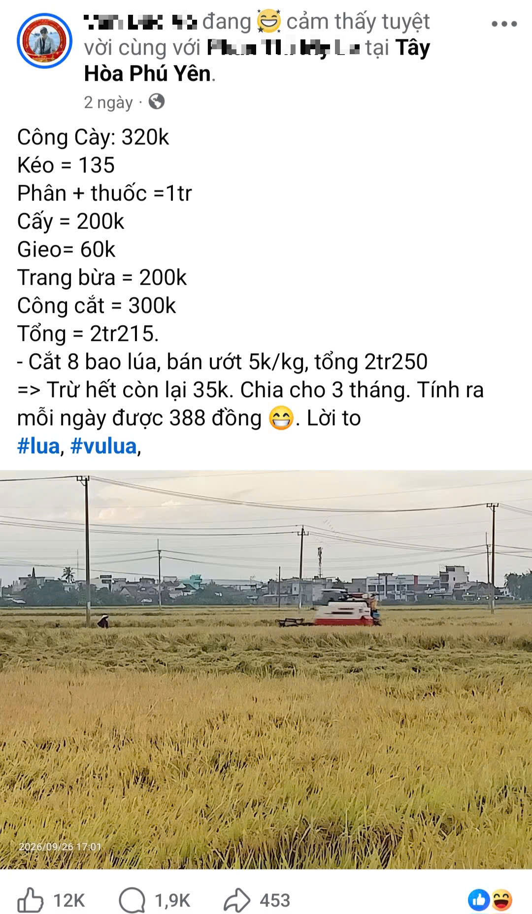 Trồng 2 sào lúa, nông dân Đắk Lắk tính lãi 35.000 đồng  - Ảnh 1.