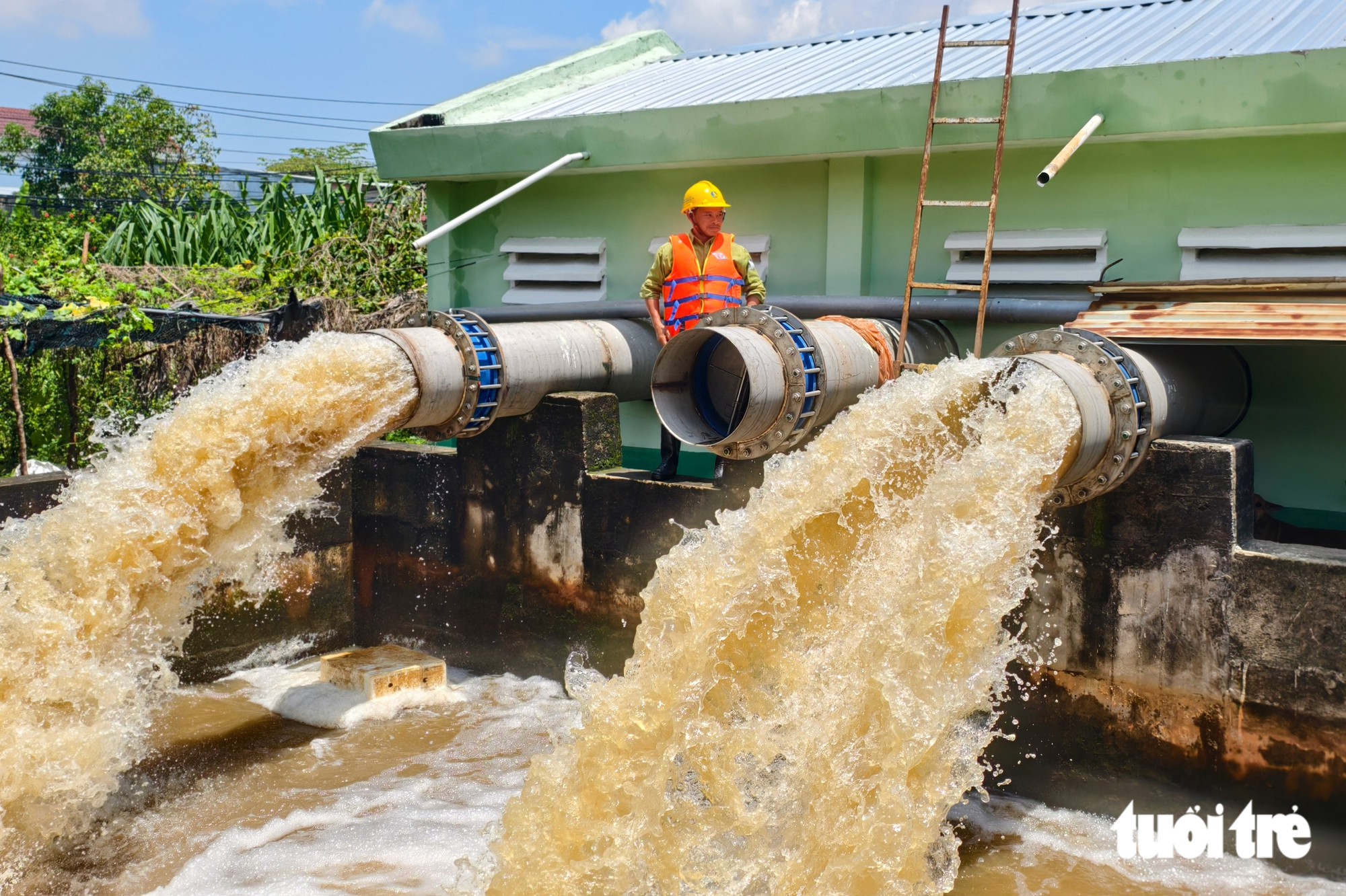 Bơm nước 'giải cứu' nhiều vườn bưởi bị ngập ở xã Tân Vĩnh Lộc, TP.HCM - Ảnh 3.