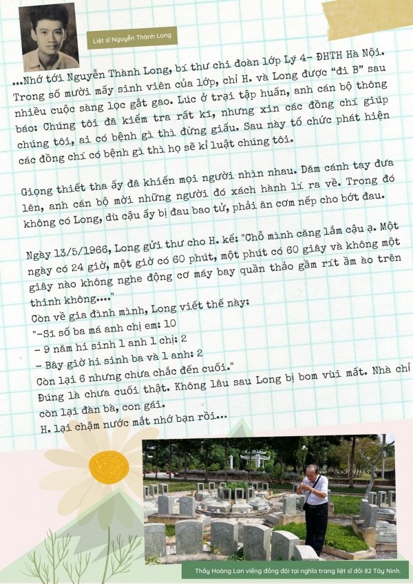 Đoạn thầy Hoàng Lan viết về Liệt sĩ Nguyễn Thành Long