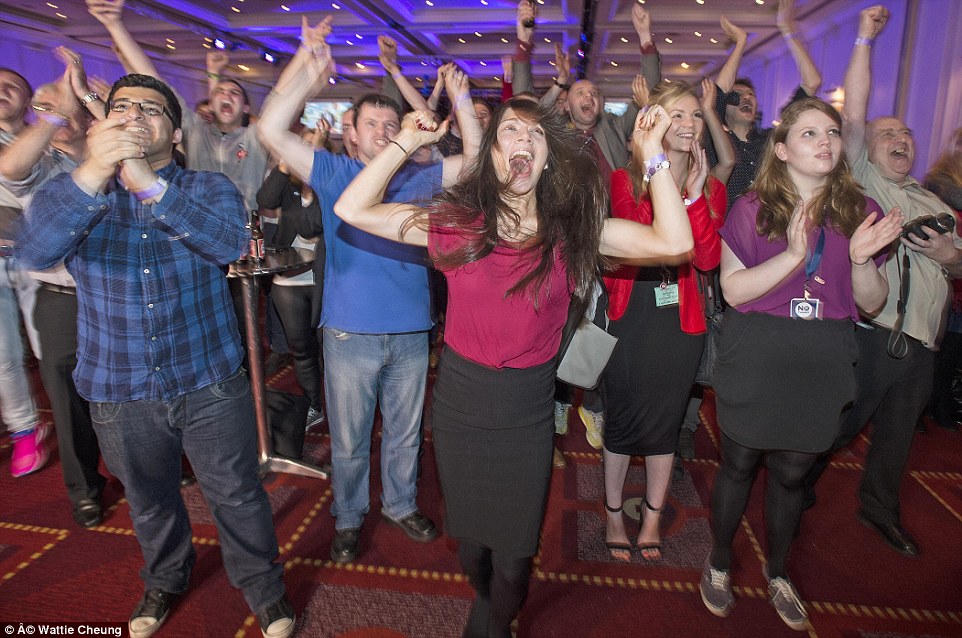 As Mr Salmonds supporters faced the grim prospect of defeat, the Better Together party in Glasgow was in full swing as the results pointed to a convincing victory for the pro-Union movement