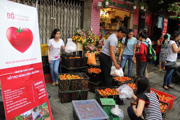 Quần b&aacute;n c&agrave; chua của CLB Con Dượng tr&ecirc;n đường Trần Quang Khải (quận 1) được nhiều người ủng hộ