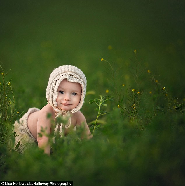 Precious: The portraits were shot around the family home in northwestern Arizona, from Kingman, to Valentine, to Oak Creek, and Sedona to the Flagstaff area, she says. Pictured, Gabriel, 16 months old