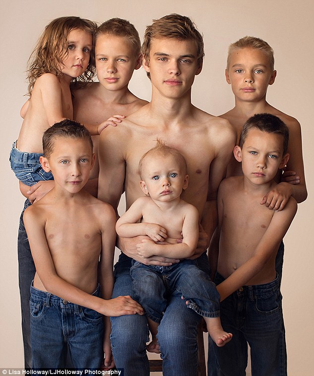 Abercrombie-central: Pictured (clockwise from left), Elliott, Damien, 13, Clint, 17, Theron, 11, Adrian, Gabriel and Quentin, seven