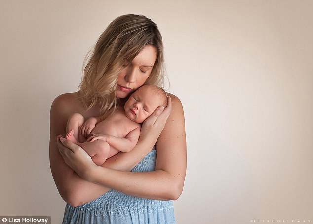 A mothers love: Pictured, Ms Holloway with her youngest child Gabriel when he was a newborn
