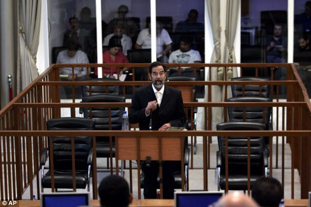 On trial: The former Iraqi president gives his account to Judge Rahman during his trial in 2006