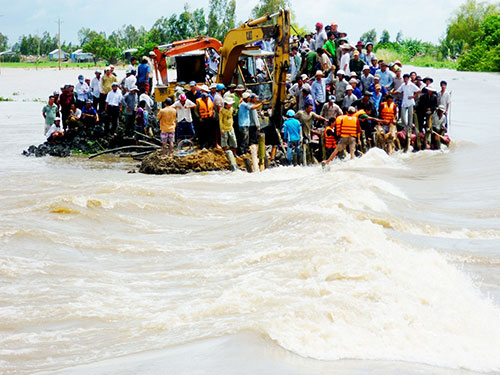 Vỡ đê bao ở xã Vĩnh Châu, TP Châu Đốc, tỉnh An Giang vào năm 2011 làm mất trắng hàng trăm hecta lúa vụ ba của nông dân