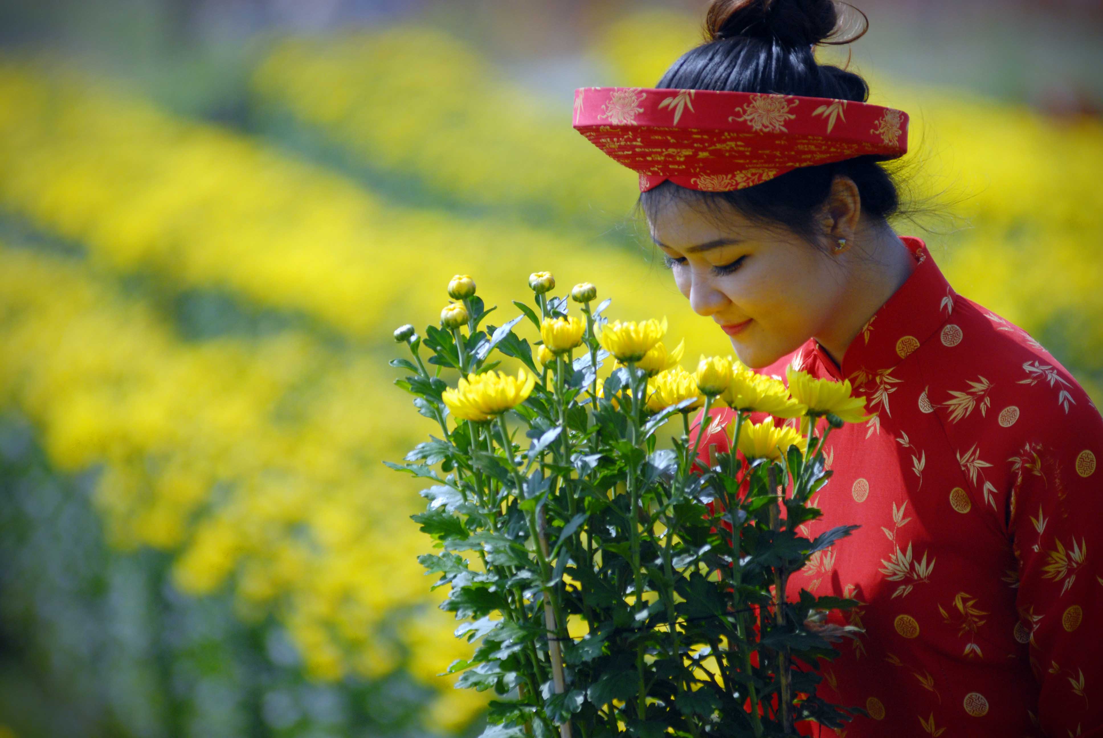 Thiếu nữ làm dáng bên ngàn hoa