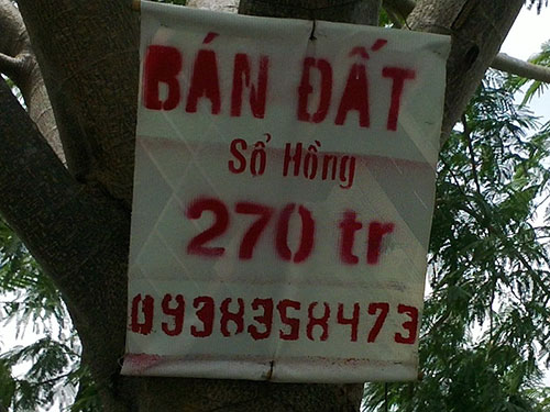 Những lời rao b&aacute;n đất nền gi&aacute; rẻ treo đầy tr&ecirc;n c&aacute;c tuyến đường ở v&ugrave;ng ven