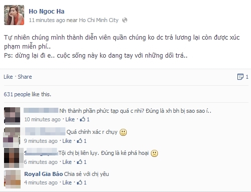 Phần chia sẻ của Ngọc H&agrave; tr&ecirc;n Facebook