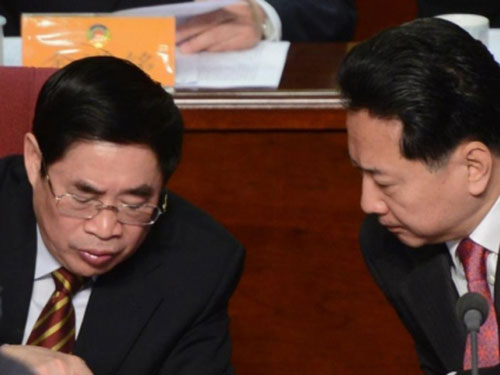 Bí thư Tỉnh ủy Sơn Tây Viên Thuần Thanh (trái) và Chủ tịch tỉnh Sơn Tây Lý Tiểu Bằng Ảnh: SCMP