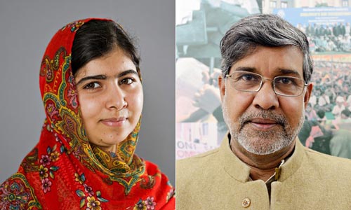 Malala Yousafzai (trái) và Kailash Satyarthi Ảnh: THE GUARDIAN