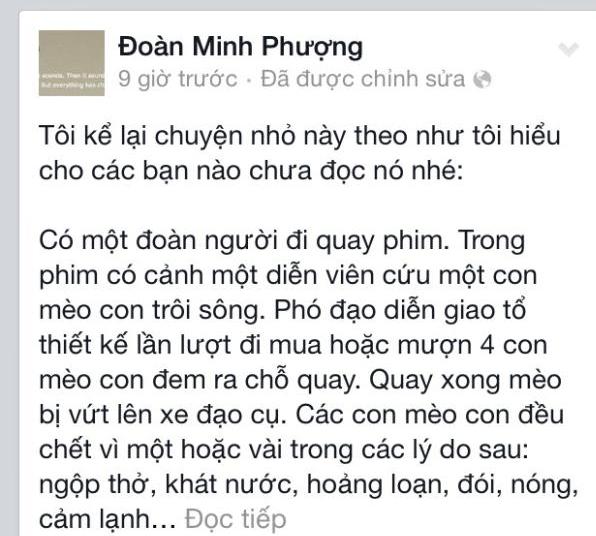 Đạo diễn Đoàn Minh Phượng chia sẻ trên trang cá nhân