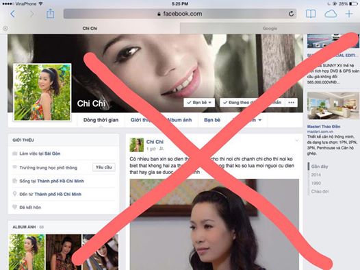 Trịnh Kim Chi cảnh báo Facebook giả mạo mình