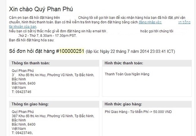 Đơn h&agrave;ng lừa đảo đặt qua hệ thống của c&ocirc;ng ty