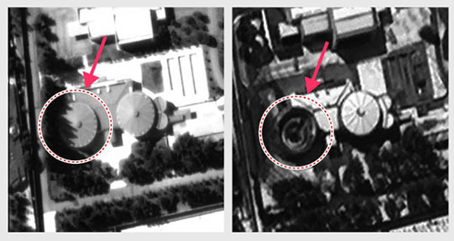 H&igrave;nh ảnh căn biệt thự tr&ecirc;n Google Earth năm 2012 (tr&aacute;i) v&agrave; Arirang 3 hồi th&aacute;ng 3 năm 2014. Ảnh: Chosunilbo