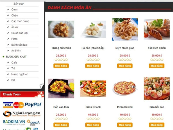 Một website b&aacute;n đồ ăn khuya