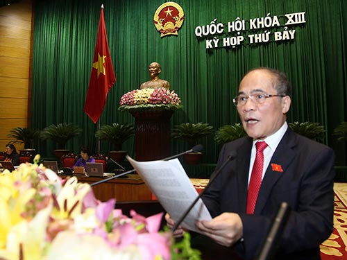 Chủ tịch Quốc hội Nguyễn Sinh H&ugrave;ng ph&aacute;t biểu bế mạc kỳ họp thứ 7 Ảnh: Long Thắng
