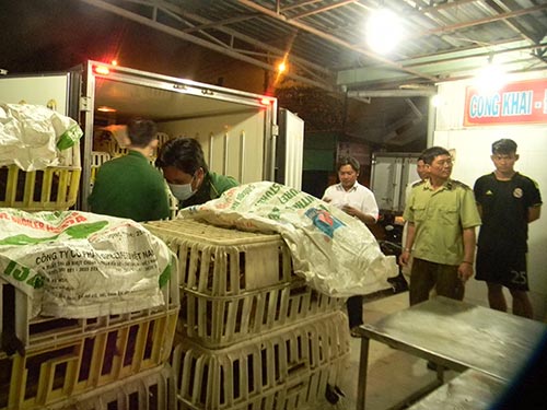 Một xe đông lạnh chở gà sống quá số lượng vào TP HCM