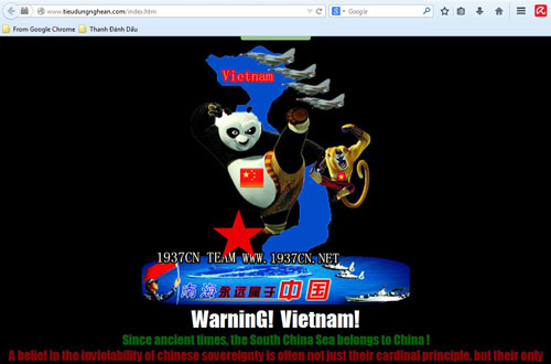 Tr&ecirc;n trang chủ của nh&oacute;m hacker Trung Quốc 1937cN hiện chứa đầy những th&ocirc;ng điệp khi&ecirc;u kh&iacute;ch