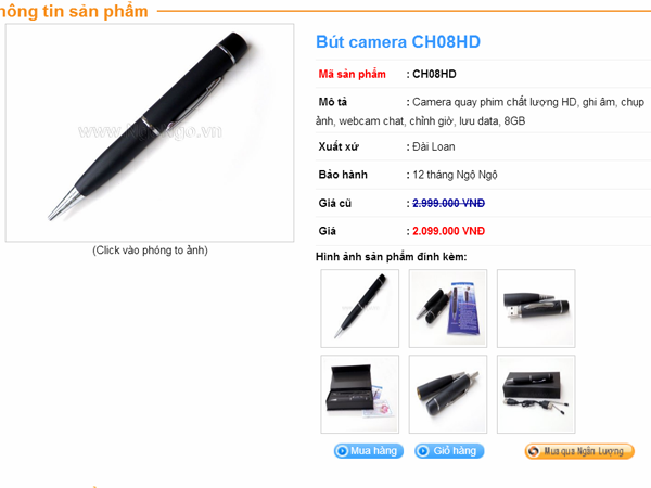 Chiếc bút camera quay phim chất lượng HD, ghi âm, chụp ảnh, webcam chát, chỉnh giờ, lưu lượng data 8GB có giá hơn 2 triệu đồng.