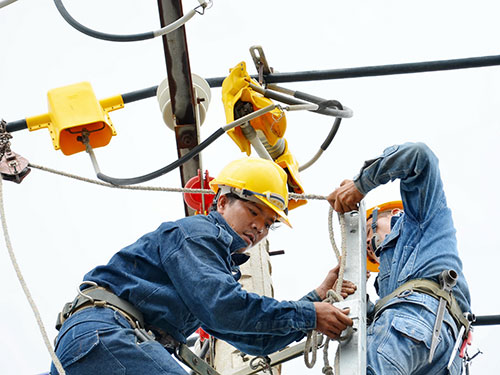 Cải tạo lưới điện trên đường Huỳnh Tấn Phát, huyện Nhà Bè, TP HCM Ảnh: TẤN THẠNH