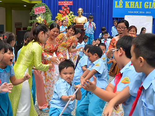 Học sinh Trường Tiểu học Lê Ngọc Hân (quận 1, TP HCM) trong ngày khai giảng Ảnh: Tấn Thạnh