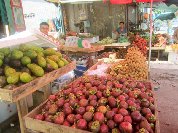 Nếu như năm ngo&aacute;i b&ograve;n bon lu&ocirc;n ở mức gi&aacute; tr&ecirc;n 50.000 đồng/kg, nay đ&atilde; xuống c&ograve;n 20.000 đồng. Măng cụt cũng giảm gi&aacute; tương tự