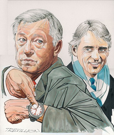 Hai đội b&oacute;ng l&aacute;ng giềng v&agrave; c&aacute;c &ocirc;ng thầy ồn &agrave;o Alex Ferguson - Roberto Mancini