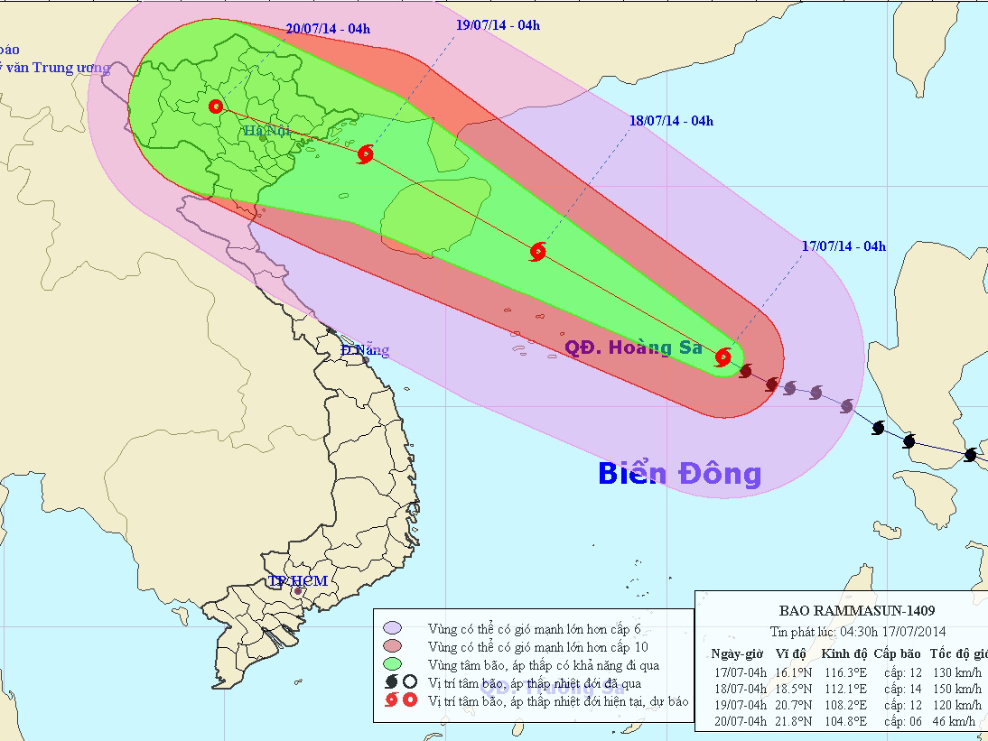 Bão Thần Sấm giật cấp 17 hướng vào Hải Phòng-Quảng Ninh
