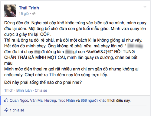 Thái Trinh than thở bị đạp té xuống xe vì… dừng đèn đỏ!