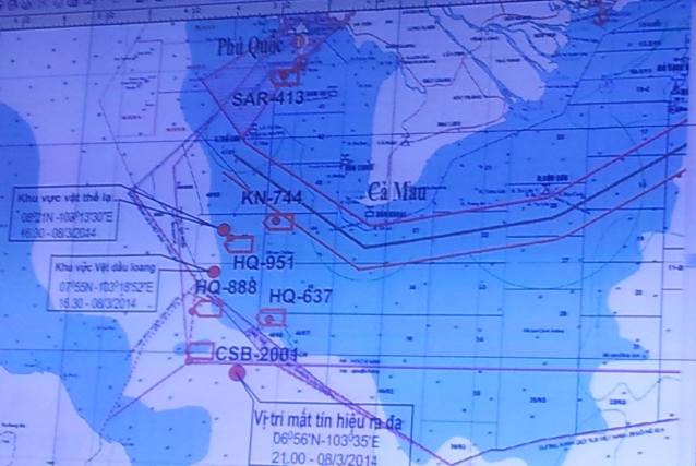 Sơ đồ khu vực tìm kiếm máy bay Malaysia