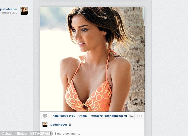 Ảnh Miranda Kerr trên Twitter của Justin