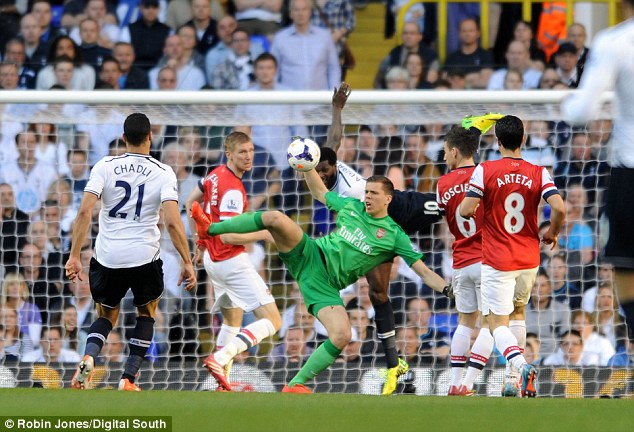 Szczesny trong một pha cứu thua cho Arsenal