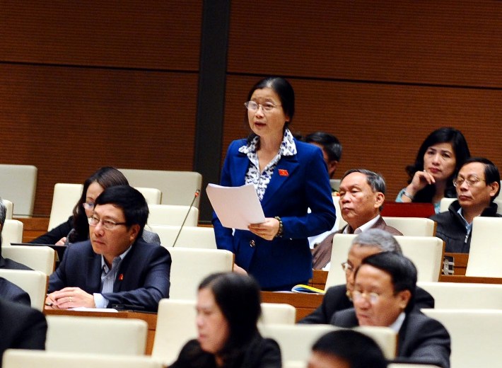 ĐB Đỗ Thị Ho&agrave;ng (Quảng Ninh) chất vấn về t&igrave;nh trạng lao động nước ngo&agrave;i kh&ocirc;ng ph&eacute;p tr&agrave;n v&agrave;o Việt Nam v&agrave; hệ luỵ