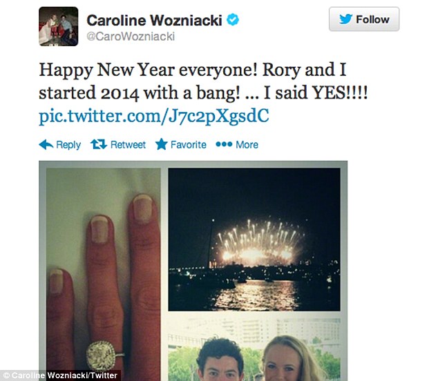Nhẫn cưới được Wozniacki chia sẻ tr&ecirc;n Twitter