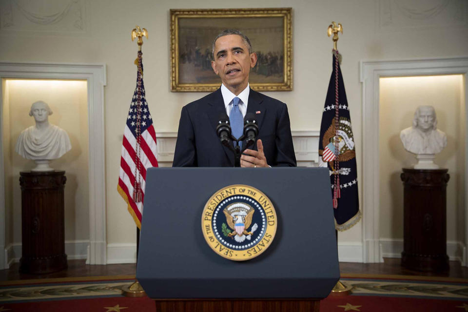 Tổng thống Obama phát biểu tại Nhà Trắng hôm 17-12 về thỏa thuận bình thường hóa quan hệ song phương với Cuba. Nguồn: AP