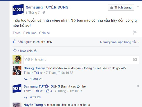 Doanh nghiệp lớn như Samsung cũng ưu tieên tuyển lao động nữ