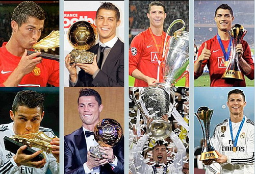 Ronaldo gi&agrave;nh cả Gi&agrave;y v&agrave;ng, B&oacute;ng v&agrave;ng, Champions League v&agrave; World Cup c&aacute;c CLB với M.U v&agrave; Real Madrid