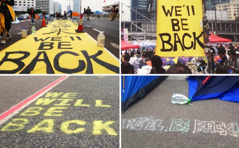 Khẩu hiệu Ch&uacute;ng t&ocirc;i sẽ trở lại (Well be back) nổi trội ở Kim Chung. Ảnh: SCMP