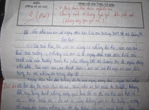 Dân mạng phát "sốt" với bài văn 2 điểm
