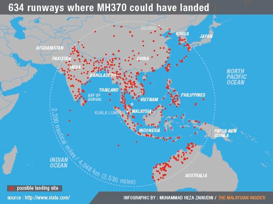 634 đường băng mà MH370 có thể hạ cánh