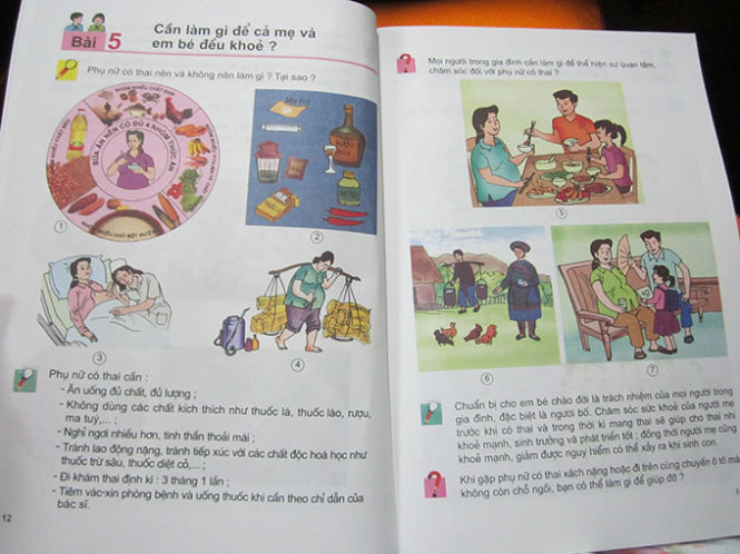 Nội dung &ldquo;Cần l&agrave;m g&igrave; để cả mẹ v&agrave; em b&eacute; đều khỏe?&rdquo; trong s&aacute;ch Khoa học lớp 5 - Ảnh: Mỹ Duy&ecirc;n