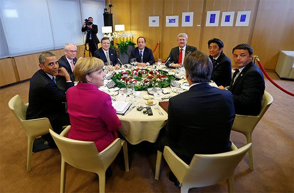 Đ&acirc;y l&agrave; lần đầu ti&ecirc;n G7 họp tại Brussels, trụ sở của Li&ecirc;n minh ch&acirc;u &Acirc;u (EU) m&agrave; kh&ocirc;ng c&oacute; sự tham dự của Nga. Ảnh: Reuters