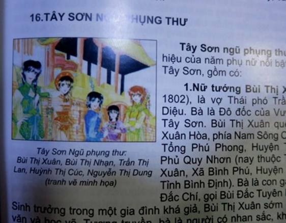 Tây Sơn ngũ phụng thư gồm các nữ tướng Bùi Thị Xuân, Bùi Thị Nhạn, Trần Thị Lan, Huỳnh Thị Cúc, Nguyễn Thị Dung được minh họa bằng tranh vẽ theo phong cách manga
