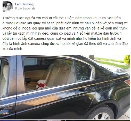 Lam Trường bị đập cửa xe, cướp giữa ban ngày