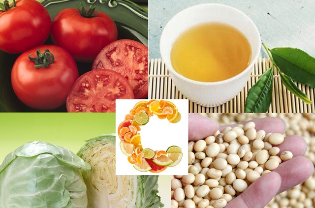 Thực phẩm ngừa ung thư v&uacute;: tr&agrave; xanh, c&agrave; chua, bắp cải, đậu tương, vitamin C, vitamin A, chất xơ,....