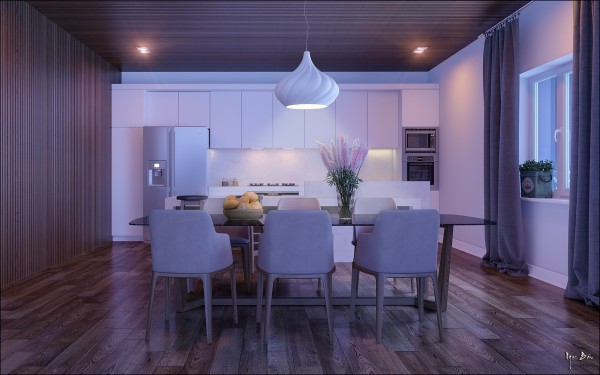 Ph&ograve;ng ăn n&agrave;y được đ&aacute;nh gi&aacute; cao về c&aacute;ch phối &aacute;nh s&aacute;ng. &Aacute;nh s&aacute;ng tạo ra c&aacute;c khối kh&ocirc;ng gian ho&agrave; quyện v&agrave;o nhau, khiến căn ph&ograve;ng ăn như một s&acirc;n khấu nghệ thuật thực sự. Thiết kế: Ngọc B&aacute;u