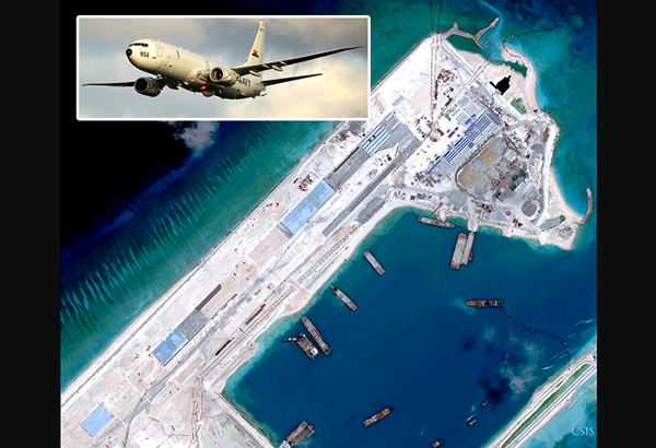 H&igrave;nh ảnh do m&aacute;y bay P-8A Poseidon chụp được cho thấy Trung Quốc đang cải tạo Đ&aacute; Chữ Thập trong quần đảo Trường Sa của Việt Nam. Ảnh: Phil Star