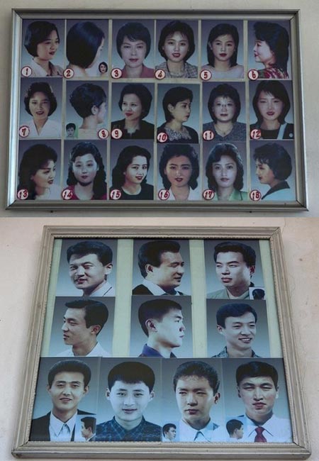 28 kiểu t&oacute;c quy chuẩn d&agrave;nh c&aacute;c c&ocirc;ng d&acirc;n Triều Ti&ecirc;n được d&aacute;n khắp c&aacute;c tiệm cắt t&oacute;c tr&ecirc;n to&agrave;n quốc. Ảnh: Want China Times